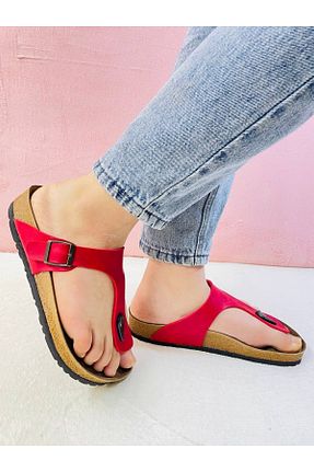 دمپائی خانگی قرمز زنانه چرم مصنوعی YILDIZ SHOES - کد 465038855