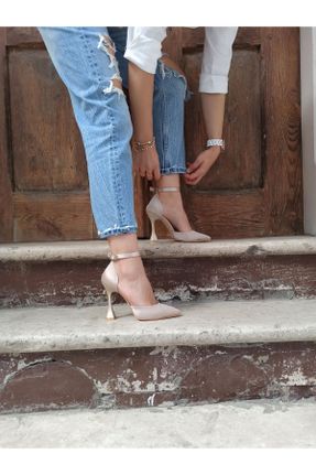 کفش پاشنه بلند کلاسیک بژ زنانه ساتن پاشنه بلند ( +10 cm) پاشنه نازک کد 205126671