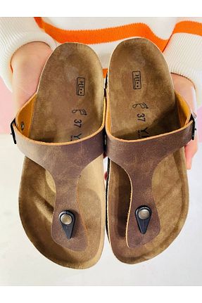 دمپائی خانگی قهوه ای زنانه چرم مصنوعی YILDIZ SHOES - کد 452301885