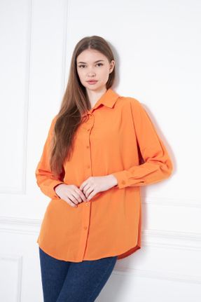 پیراهن نارنجی زنانه اورسایز پنبه - پلی استر کد 470371616