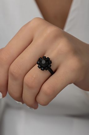 انگشتر جواهر مشکی زنانه روکش نقره کد 470629270