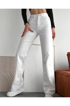 شلوار جین سفید زنانه فاق بلند کد 469895662