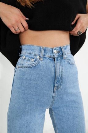 شلوار جین سرمه ای زنانه پاچه لوله ای فاق بلند جین ساده کد 470146941