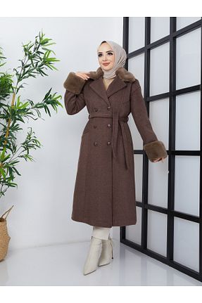 پالتو پشمی حجاب قهوه ای زنانه Relaxed BELLİNA - کد 471643316