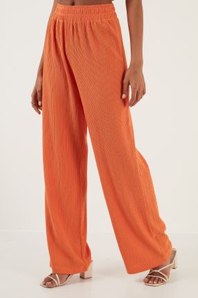 شلوار نارنجی زنانه پلی استر بافتنی پاچه راحت کش دار ریلکس کد 471035324