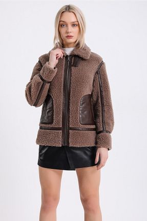 پالتو پشمی قهوه ای زنانه رگولار Leather Club - کد 457996821