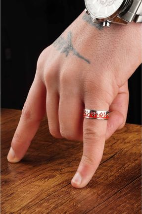 انگشتر جواهر قرمز مردانه روکش نقره کد 471670494