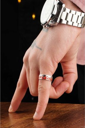 انگشتر جواهر قرمز مردانه روکش نقره کد 471670494