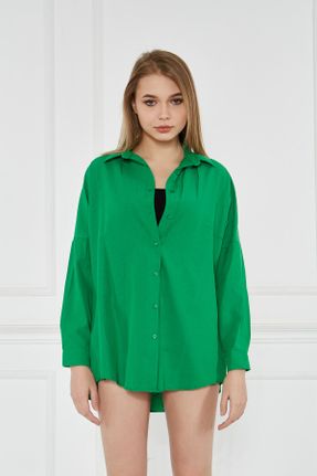پیراهن سبز زنانه پنبه - پلی استر اورسایز کد 245213281