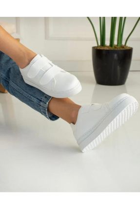 کفش اسنیکر سفید زنانه بدون بند چرم مصنوعی کد 472281717