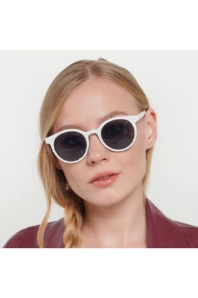 عینک آفتابی سفید زنانه 48 UV400 سایه روشن گرد کد 471622990