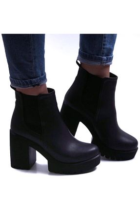 بوت / نیم بوت مشکی زنانه پاشنه تخت YUKKİ SHOES - کد 355201097