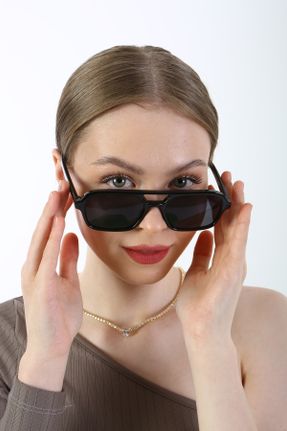 عینک آفتابی مشکی زنانه 53 UV400 پلاستیک سایه روشن مستطیل کد 473182458
