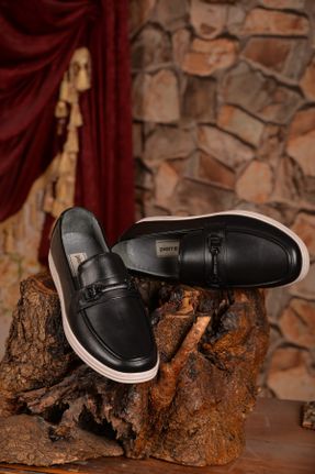 کفش لوفر مشکی مردانه چرم طبیعی پاشنه کوتاه ( 4 - 1 cm ) کد 473558332
