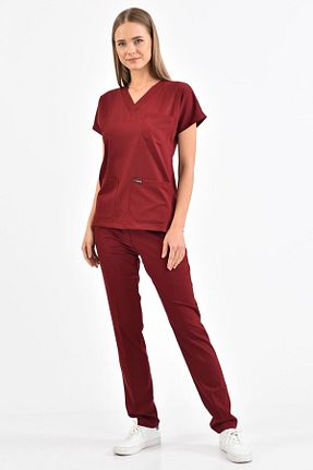 ست بالاتنه و پائین تنه زرشکی زنانه بافتنی Owlet Medikal - کد 83470910