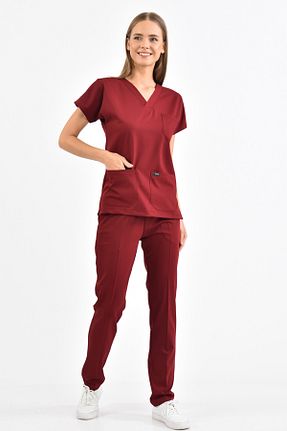 ست بالاتنه و پائین تنه زرشکی زنانه بافتنی Owlet Medikal - کد 83470910