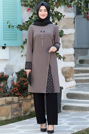ست بالاتنه و پائین تنه حجاب قهوه ای زنانه اورسایز Genel Markalar - کد 72297498