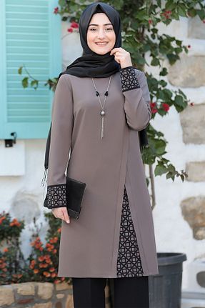 ست بالاتنه و پائین تنه حجاب قهوه ای زنانه اورسایز Genel Markalar - کد 72297498