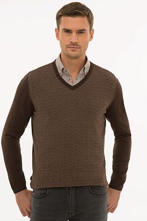 پلیور قهوه ای مردانه ساده Pierre Cardin - کد 59845857