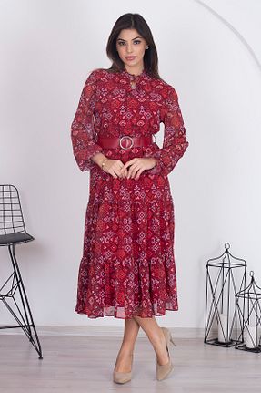 لباس زرشکی زنانه بافتنی XXL BUTİK - کد 474722091