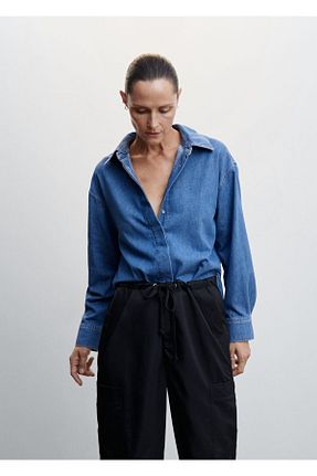 پیراهن آبی زنانه اورسایز MANGO - کد 364925079