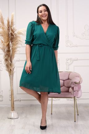 لباس سبز زنانه شیفون سایز بزرگ بافتنی کد 474710168