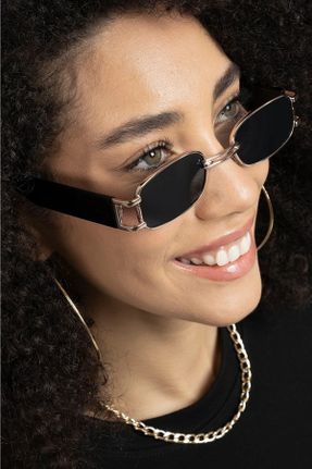 عینک آفتابی مشکی زنانه 50 UV400 فلزی مات مستطیل کد 475803309