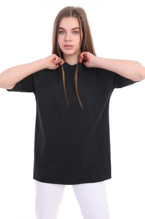 تی شرت مشکی زنانه یقه گرد اورسایز کد 237177644