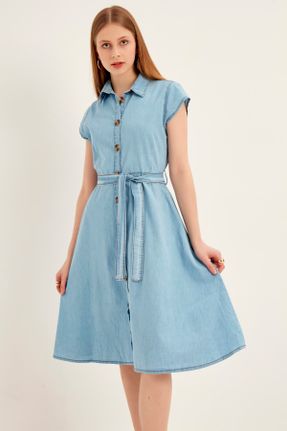 لباس آبی زنانه جین آستین-کوتاه کد 475156172