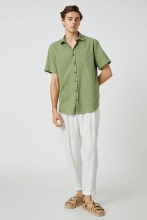 پیراهن سبز مردانه رگولار یقه پیراهنی کد 475769858
