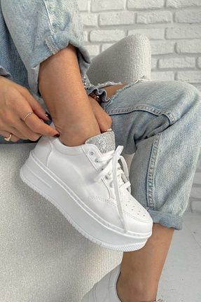 کفش اسنیکر سفید زنانه بند دار Shoebutik - کد 477861667