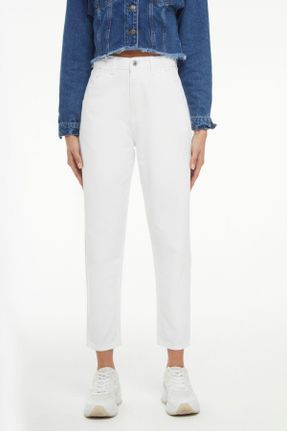 شلوار جین سفید زنانه پاچه تنگ فاق بلند کد 42616498