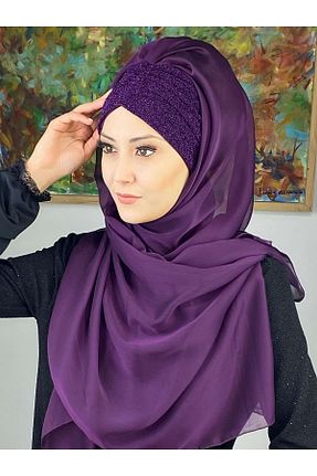روسری بنفش شیفون BUTİKAMBAR - کد 483444445