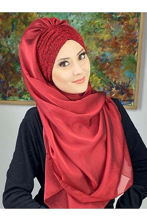 روسری قرمز شیفون BUTİKAMBAR - کد 483568125
