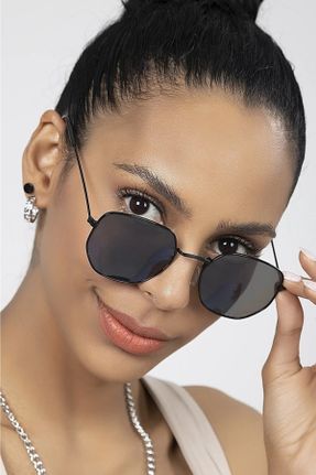 عینک آفتابی مشکی زنانه 50 UV400 فلزی مات هندسی کد 511788159