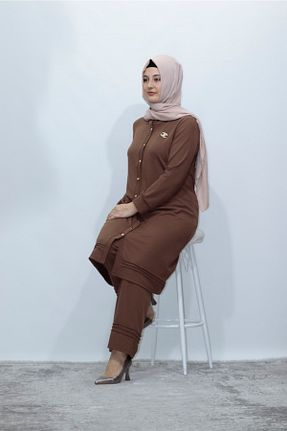 ست بالاتنه و پائین تنه حجاب قهوه ای زنانه Asimetrik Genel Markalar - کد 451529321