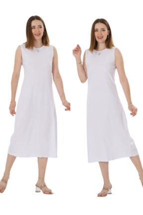 لباس سفید زنانه بافت پنبه (نخی) رگولار بیسیک کد 322972224