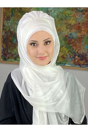 روسری سفید شیفون BUTİKAMBAR - کد 483562957