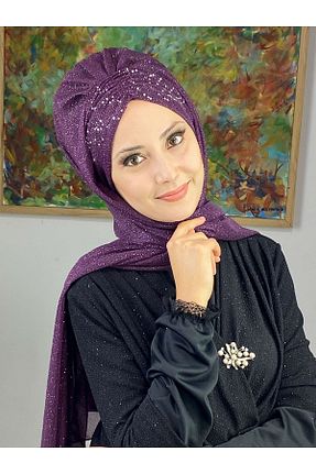 روسری بنفش شیفون BUTİKAMBAR - کد 483605528