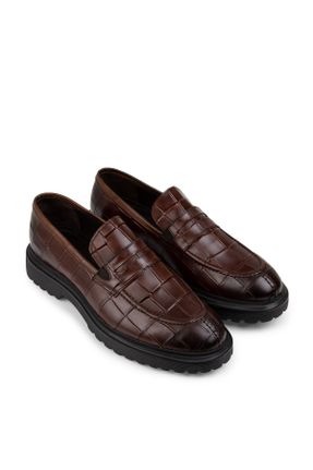 کفش لوفر قهوه ای مردانه چرم طبیعی پاشنه کوتاه ( 4 - 1 cm ) کد 475790356
