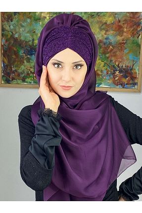 روسری بنفش شیفون BUTİKAMBAR - کد 483444445