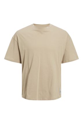 تی شرت بژ مردانه رگولار یقه گرد تکی کد 518210836