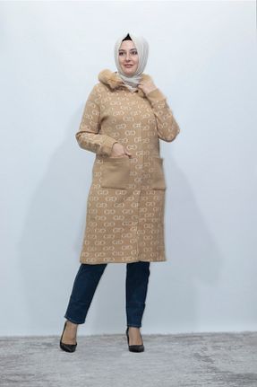 پالتو پشمی حجاب قهوه ای زنانه رگولار Zey&Ka Butik - کد 358645388