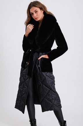 پالتو پشمی مشکی زنانه رگولار Leather Club - کد 386182828