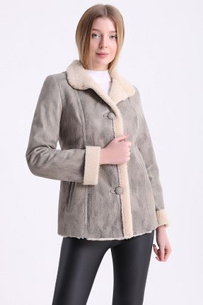 پالتو پشمی بژ زنانه رگولار Leather Club - کد 202022620
