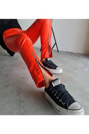 ساق شلواری نارنجی زنانه چرم مصنوعی اسلیم فیت فاق بلند کد 622303709