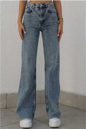 شلوار جین آبی زنانه پاچه گشاد فاق بلند جین کد 634798135