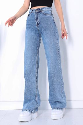 شلوار جین آبی زنانه پاچه گشاد فاق بلند کد 634798149