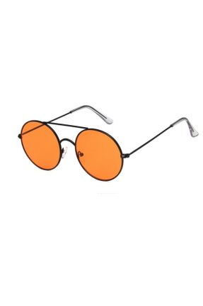 عینک آفتابی نارنجی زنانه 55 UV400 فلزی گرد کد 45351781