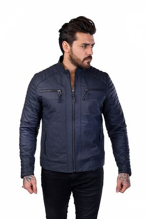 کاپشن سرمه ای مردانه اسلیم فیت BATU DERİ - کد 93904393